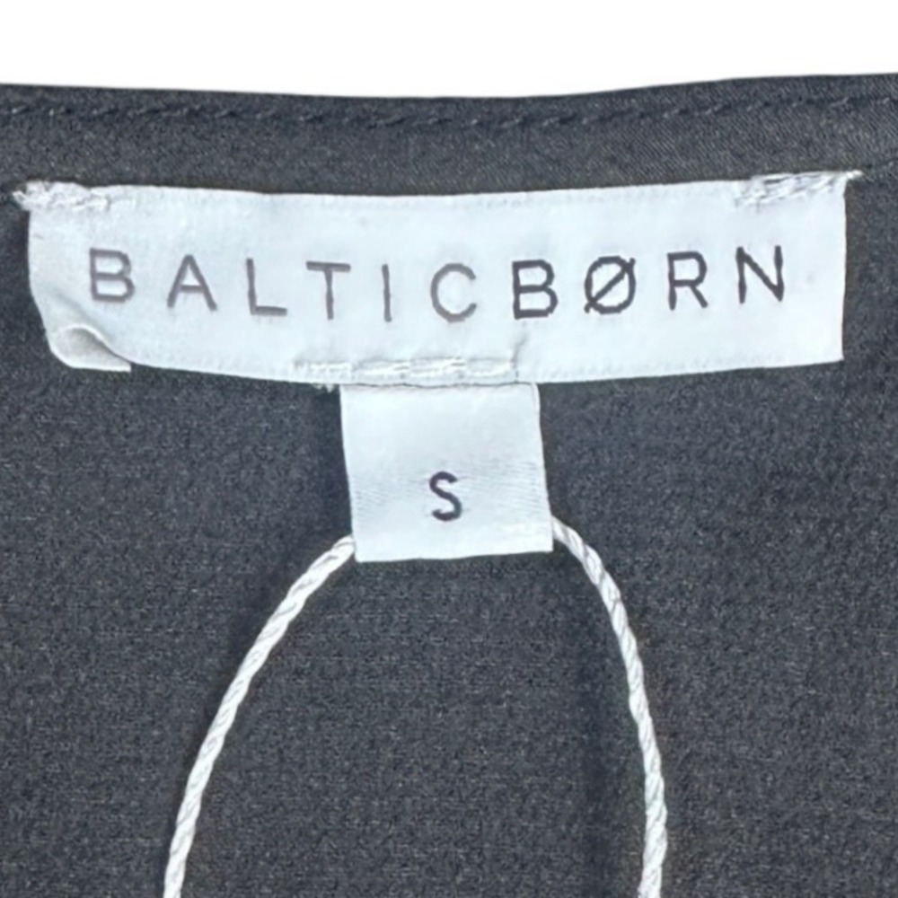 Baltic Born Woodbury Satin Mini Dress Black V-Neck Tie Front Long Sleeve Small - Picture 7 of 16